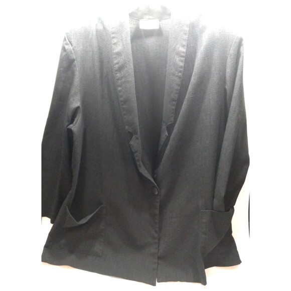 Main Street Classics Vtg Black Jacket Pockets Early 80s One Button Shoulder Pads - Picture 8 of 11
